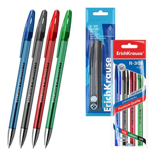 ErichKrause R-301 Gel Stick Original Pack de 4 Boligrafos con Capuchon - Punta de 0.5mm - Trazo 0.4mm - Tinta de Gel - Resistente al Agua - Secado Rap