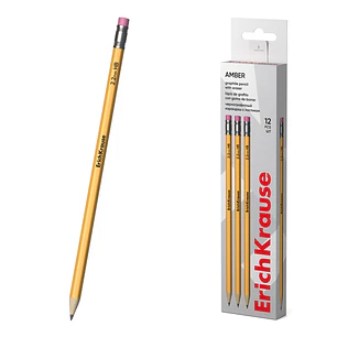ErichKrause Amber 101 Pack de 12 Lapices de Grafito con Goma de Borrar - Mina HB - Cuerpo Hexagonal - Color Amarillo
