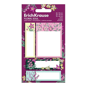 ErichKrause Floral Soul Pack de 4 Blocs de 20 Marcadores de Pagina - Reposicionables - Papel de 75g/m2 - 3 Formatos Diferentes - Colores Surtidos