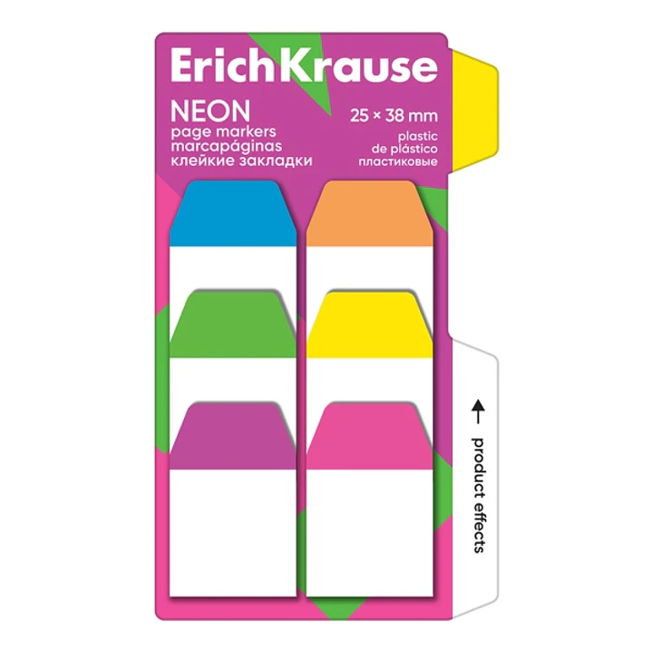ErichKrause Neon Pack de 6 Blocs de 10 Marcadores de Pagina - Reposicionables - Plastico - 25X38mm - Colores Surtidos 1