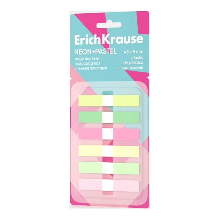 ErichKrause Neon+Pastel Pack de 6 Blocs de 20 Marcadores de Pagina - Reposicionables - Plastico - 8x45mm - Colores Surtidos 1