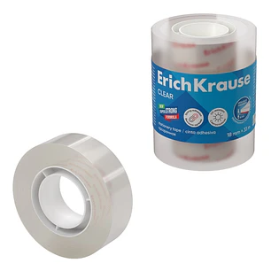 ErichKrause Clear Pack de 4 Cintas Adhesivas - Alta Adhesion - 18mm de Ancho - 33 Metros - Resistente a la Luz - Color Transparente