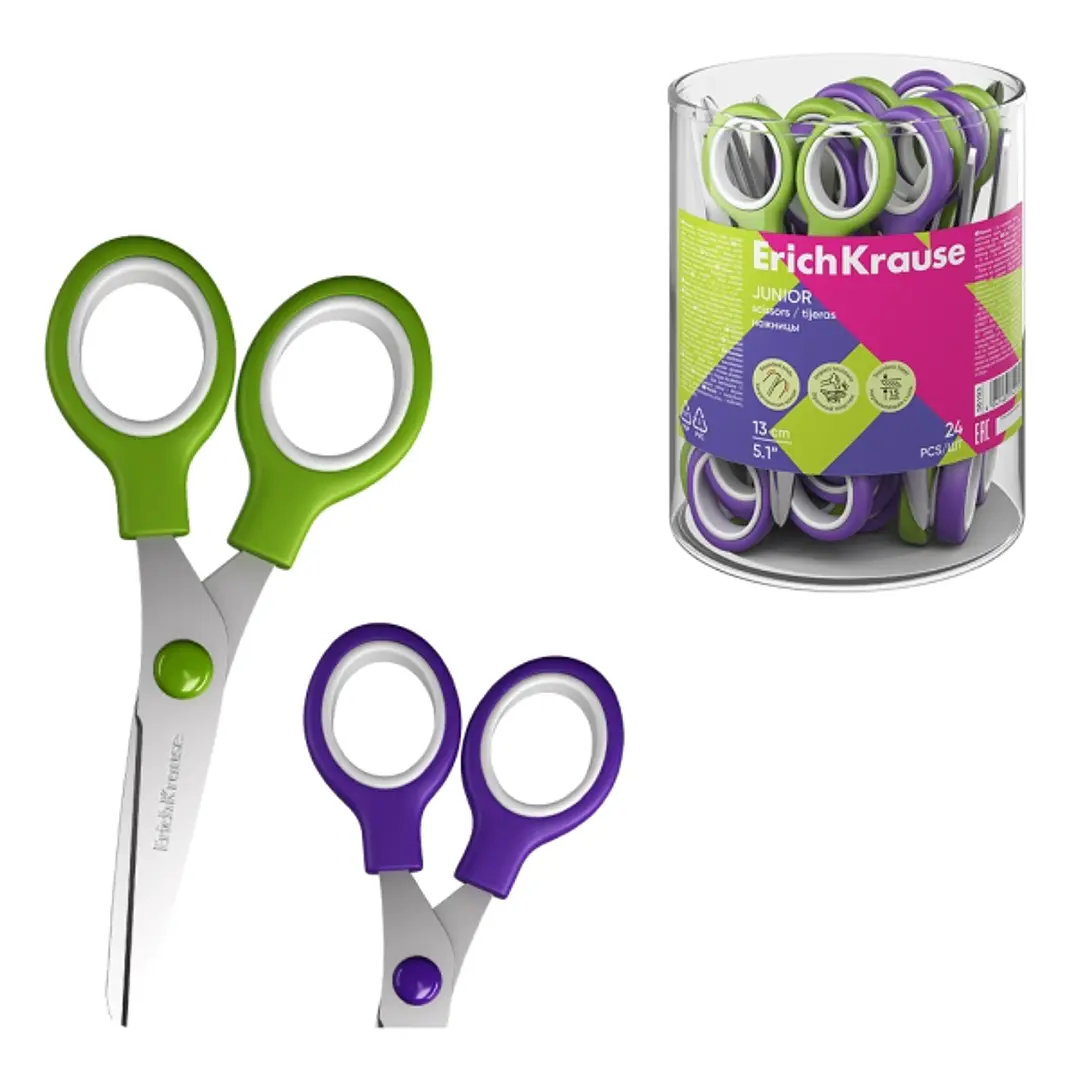 ErichKrause Junior Tijeras de 13cm - Puntas Redondeadas - Mangos de Plastico Resistente a Golpes - Acero Inoxidable - Ergonomicas - Colores Surtidos 1