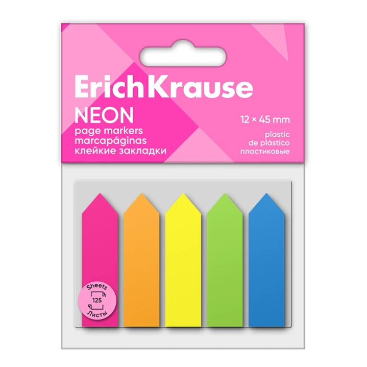ErichKrause Neon Arrows Pack de 5 Blocs de 25 Marcadores de Pagina - Reposicionables - Plastico - 12x45mm - Colores Surtidos 1