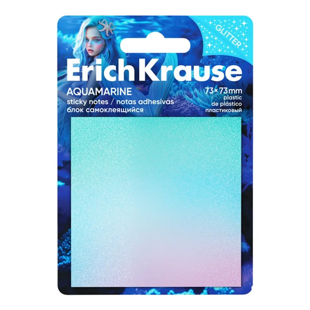 ErichKrause Aquamarine Bloc de 20 Notas Adhesivas Reposicionables - Plastico - 73x73mm - Pegamento a Base de Agua - Colores Surtidos 1