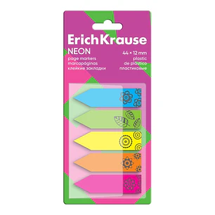 ErichKrause Neon Pack de 5 Blocs de 20 Marcadores de Pagina - Reposicionables - Plastico - 12X44mm - Colores Surtidos
