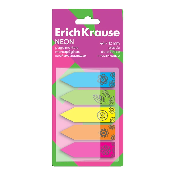 ErichKrause Neon Pack de 5 Blocs de 20 Marcadores de Pagina - Reposicionables - Plastico - 12X44mm - Colores Surtidos 1