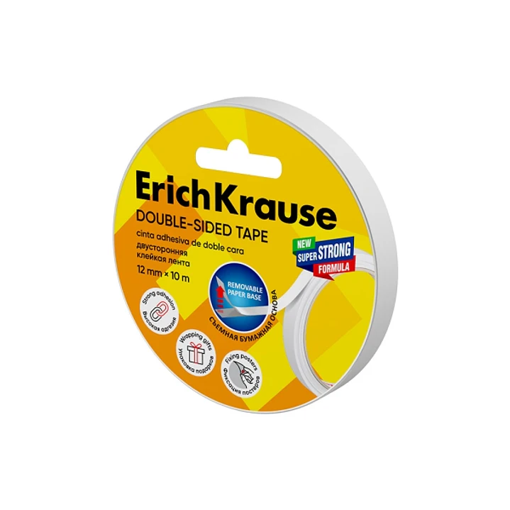 ErichKrause Cinta Adhesiva de Doble Cara - 1mm de Grosor - 12mm de Ancho - 10 Metros - Alta Adhesion - Base de Papel Extraible - Color Transparente 1