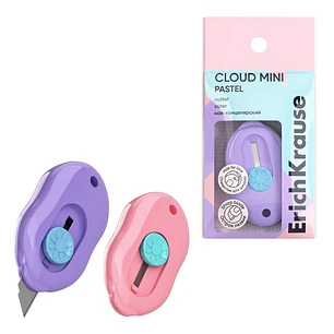 ErichKrause Cloud Mini Pastel Cuter con Fijador - Hoja de 9mm de Ancho - Cuerpo en Plastico - Colores Surtidos