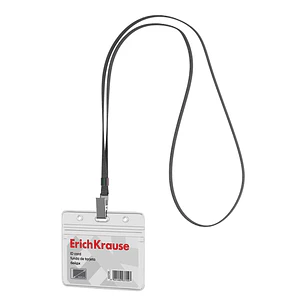 ErichKrause Funda para Tarjeta con Colgante - Orientacion Horizontal - PVC - Incluye Colgante de 12mm Negro - Formato 58X98mm - Color Transparente