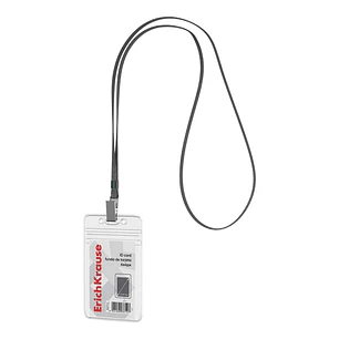 ErichKrause Funda para Tarjeta con Colgante - Orientacion Vertical - PVC - Incluye Colgante de 12mm Negro - Formato 62x91mm - Color Transparente