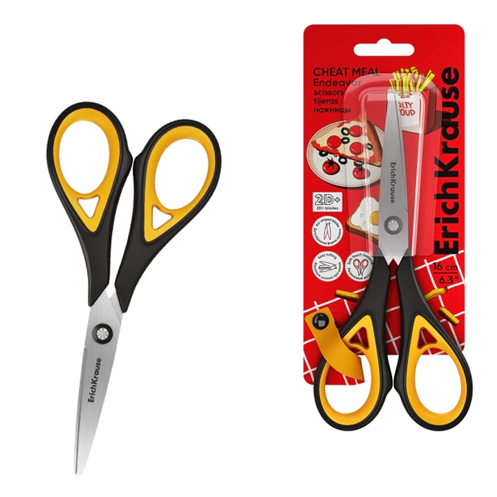 ErichKrause Endeavor Cheat Meal Tijeras de 16cm - Mangos de Plastico y Goma Antideslizante - Cuchillas en Forma de Arco - Ergonomicas - Acero Inoxidab 1