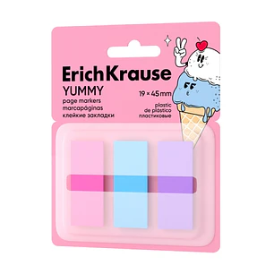 ErichKrause Yummy Pack de 3 Blocs de 20 Marcadores de Pagina con Dispensador - Reposicionables - Plastico - 19x45mm - Colores Surtidos
