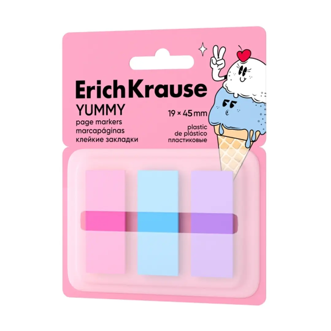 ErichKrause Yummy Pack de 3 Blocs de 20 Marcadores de Pagina con Dispensador - Reposicionables - Plastico - 19x45mm - Colores Surtidos 1