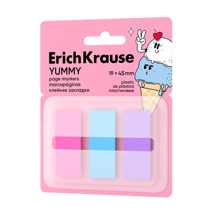 ErichKrause Yummy Pack de 3 Blocs de 20 Marcadores de Pagina con Dispensador - Reposicionables - Plastico - 19x45mm - Colores Surtidos 1