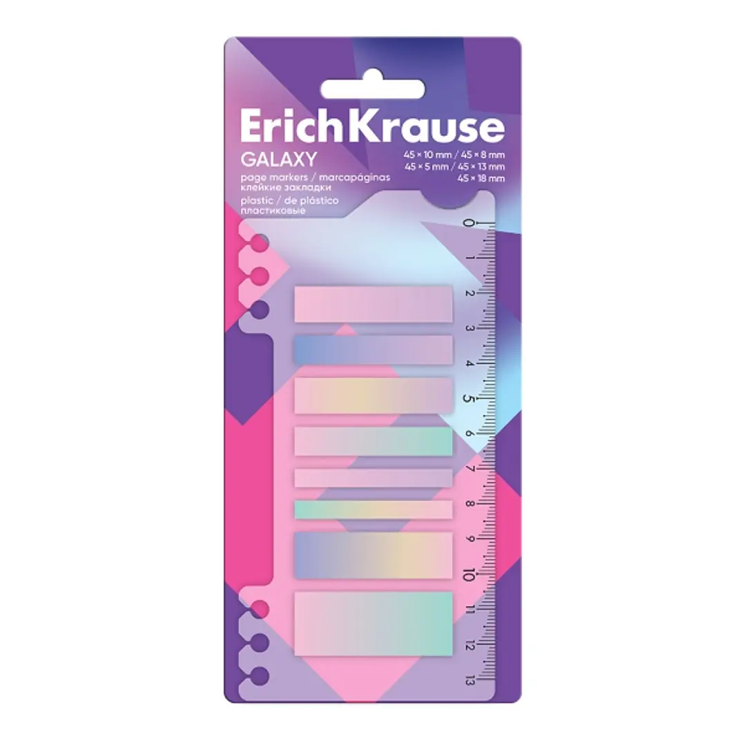 ErichKrause Galaxy Pack de 8 Blocs de 20 Marcadores de Pagina - Reposicionables - Plastico - 5 Formatos Diferentes - Colores Surtidos 1