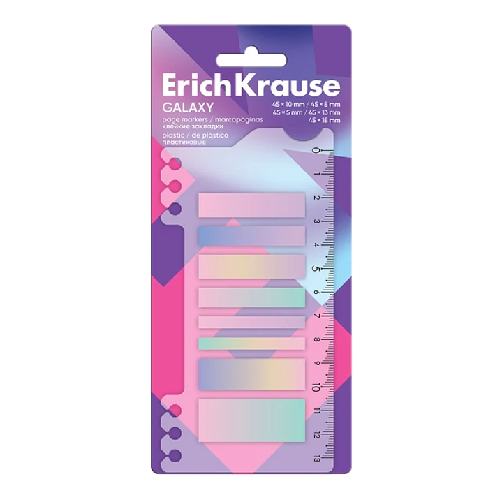 ErichKrause Galaxy Pack de 8 Blocs de 20 Marcadores de Pagina - Reposicionables - Plastico - 5 Formatos Diferentes - Colores Surtidos 1