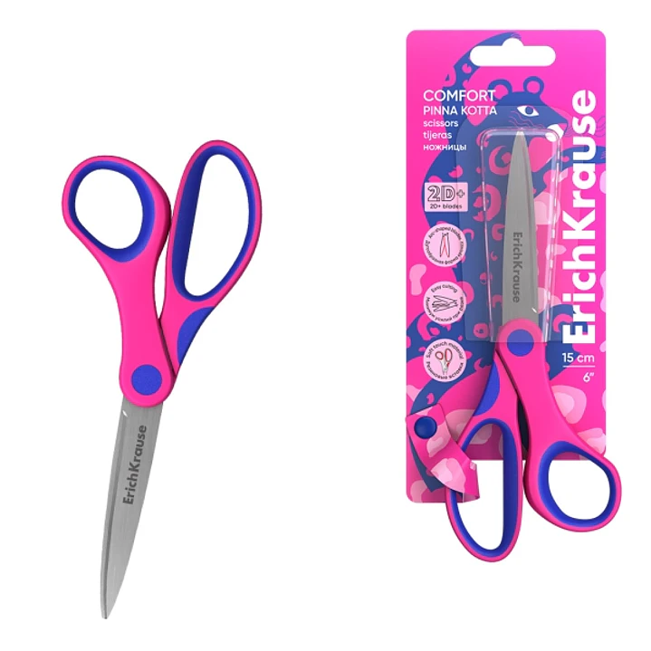 ErichKrause Comfort Pinna Kotta Tijeras de 15cm - Mangos de Plastico y Goma Antideslizante - Cuchillas en Forma de Arco - Ergonomicas - Acero Inoxidab 1
