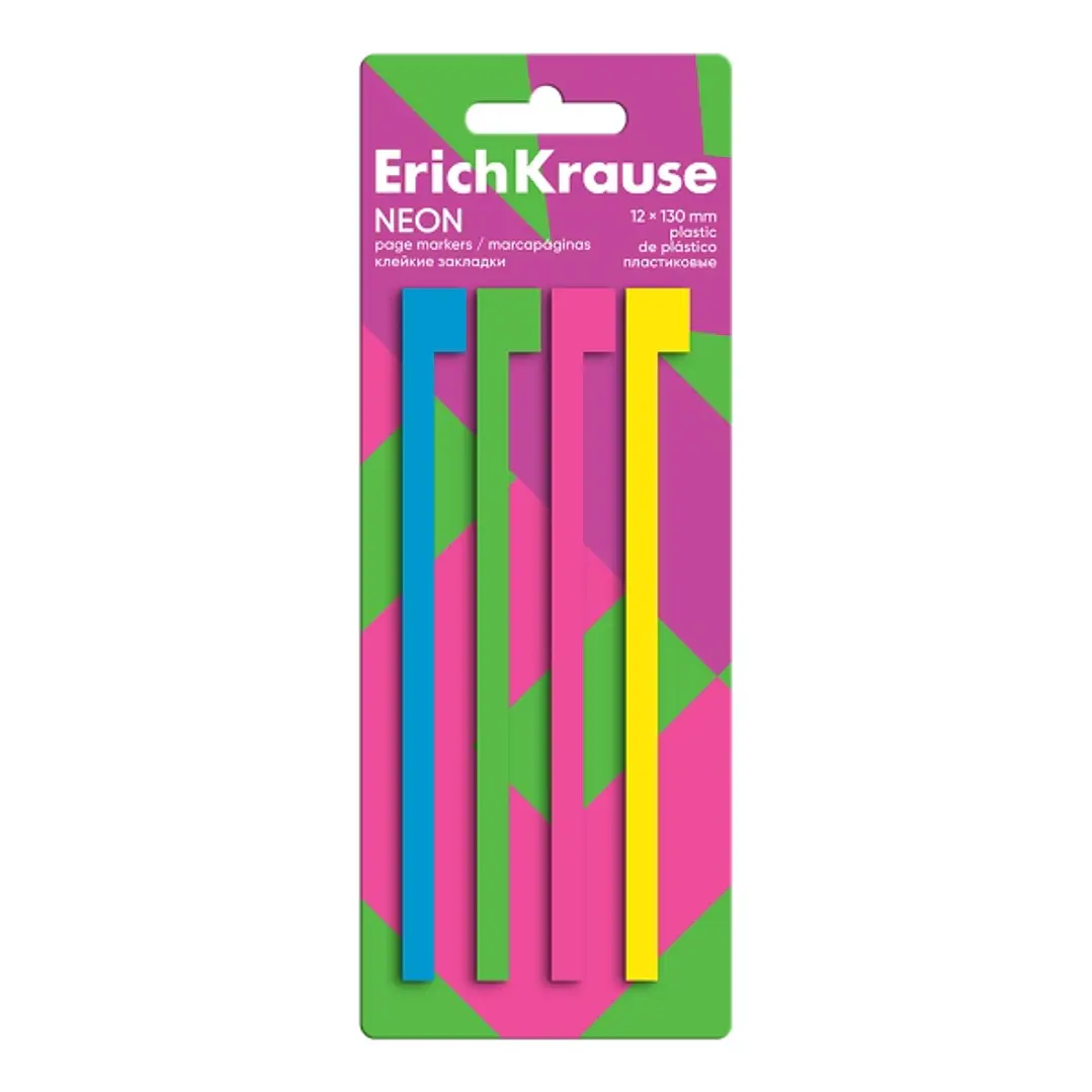 ErichKrause Neon Pack de 4 Blocs de 20 Marcadores de Pagina - Reposicionables - Plastico - 12X130mm - Colores Surtidos 1