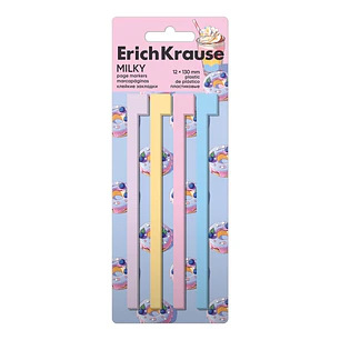 ErichKrause Milky Pack de 4 Blocs de 20 Marcadores de Pagina - Reposicionables - Plastico - 12X130mm - Colores Surtidos