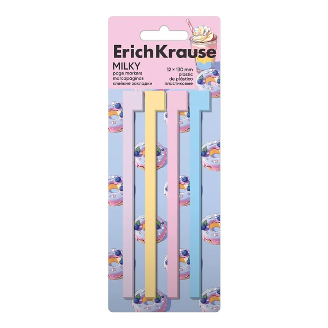 ErichKrause Milky Pack de 4 Blocs de 20 Marcadores de Pagina - Reposicionables - Plastico - 12X130mm - Colores Surtidos 1
