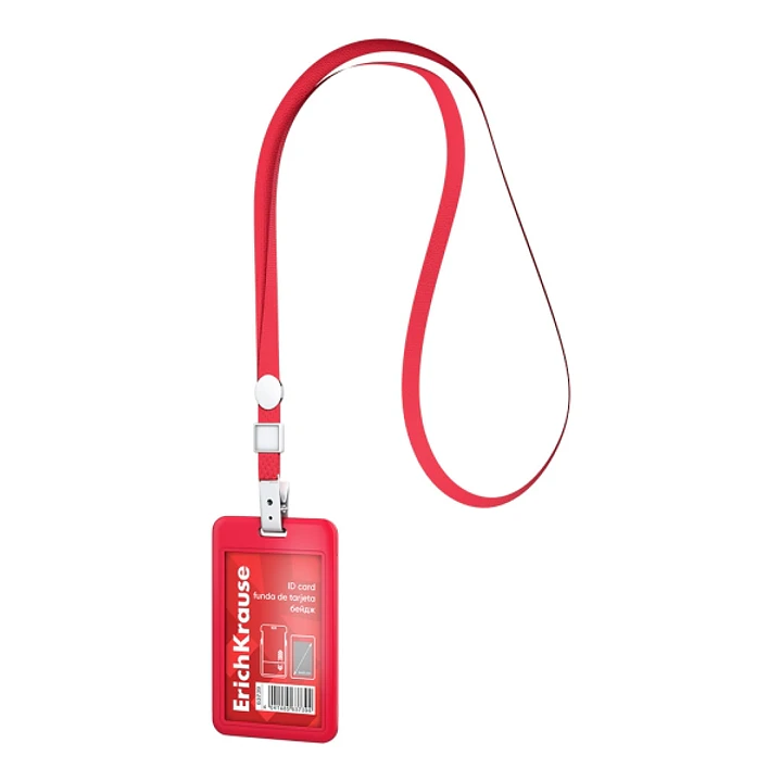 ErichKrause Funda para Tarjeta con Colgante - Orientacion Vertical - Plastico Abc - Incluye Colgante - Formato 54x85mm - Color Rojo 1