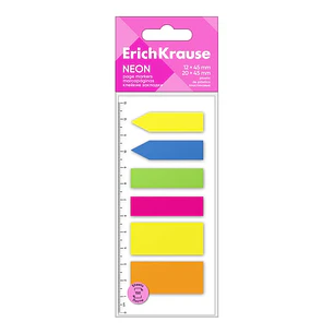ErichKrause Neon Pack de 6 Blocs de 25 Marcadores de Pagina - Reposicionables - Plastico - 12x45mm - Colores Surtidos