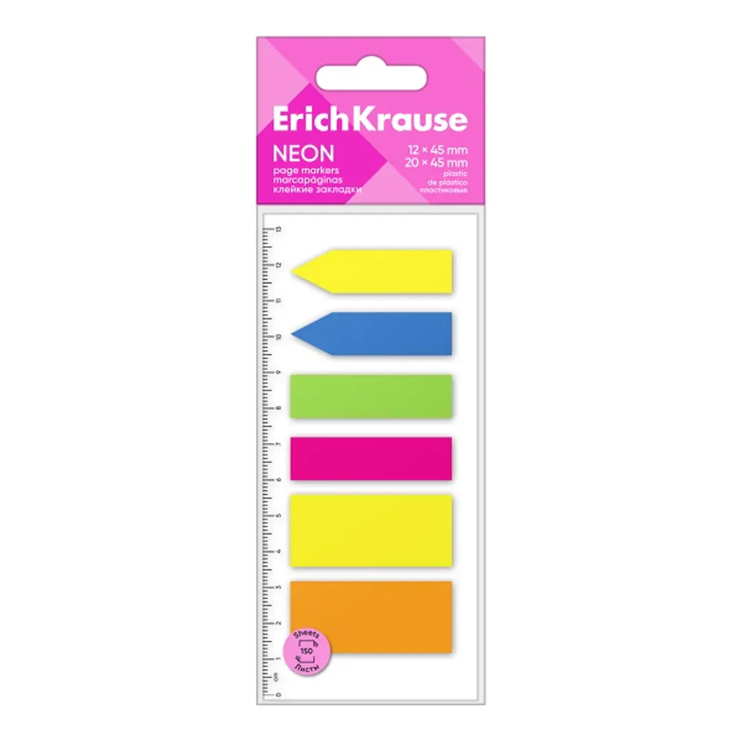 ErichKrause Neon Pack de 6 Blocs de 25 Marcadores de Pagina - Reposicionables - Plastico - 12x45mm - Colores Surtidos 1