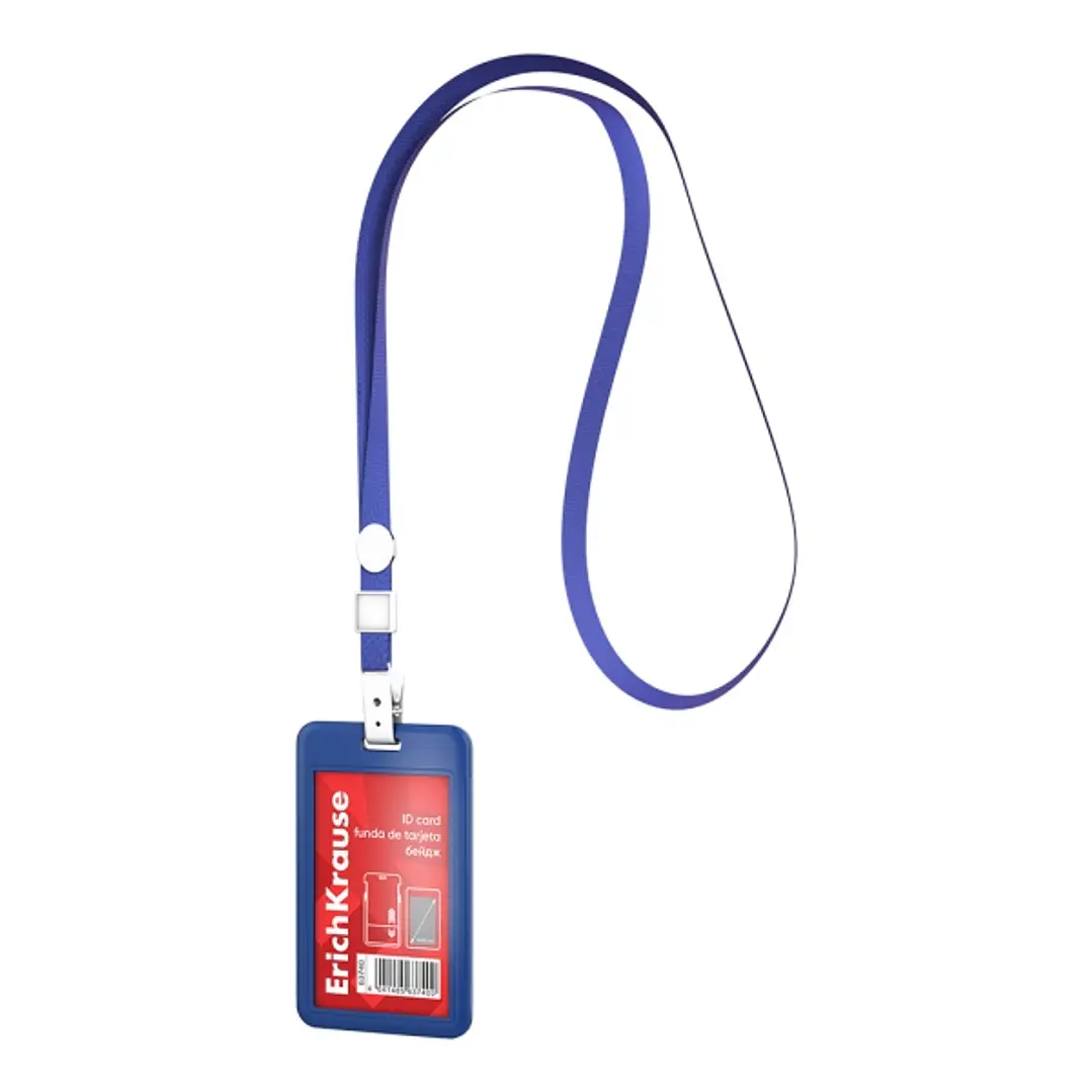 ErichKrause Funda para Tarjeta con Colgante - Orientacion Vertical - Plastico Abc - Incluye Colgante - Formato 54x85mm - Color Azul 1
