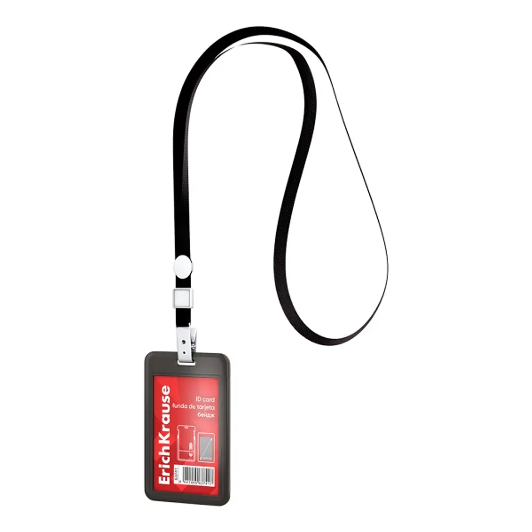 ErichKrause Funda para Tarjeta con Colgante - Orientacion Vertical - Plastico Abc - Incluye Colgante - Formato 54x85mm - Color Negro 1