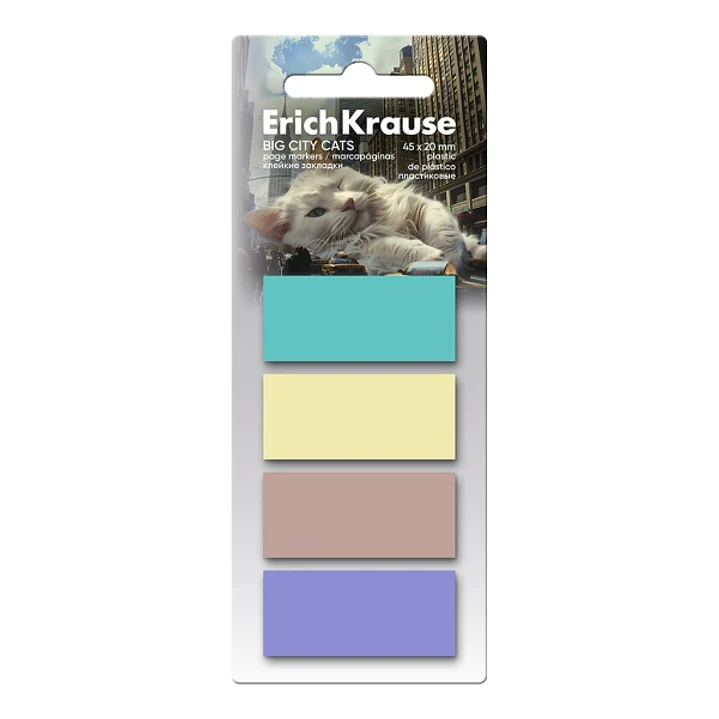 ErichKrause Big City Cats Pack de 4 Blocs de 20 Marcadores de Pagina - Reposicionables - Plastico - 20x45mm - Colores Surtidos 1