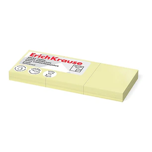 ErichKrause Pack de 3 Blocs de 100 Notas Adhesivas Reposicionables - Papel de 75g/m2 - 40X50mm - Pegamento a Base de Agua - Color Amarillo