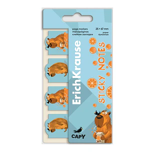 ErichKrause Happy Capy Pack de 4 Blocs de 20 Marcadores de Pagina - Reposicionables - Papel - 25X67mm - Colores Surtidos