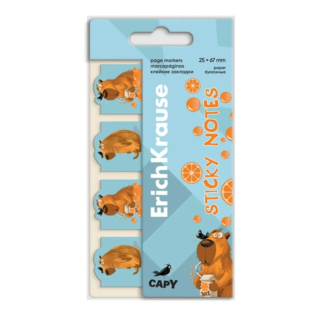 ErichKrause Happy Capy Pack de 4 Blocs de 20 Marcadores de Pagina - Reposicionables - Papel - 25X67mm - Colores Surtidos 1