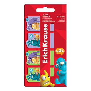 ErichKrause Jolly Friends Pack de 4 Blocs de 20 Marcadores de Pagina - Reposicionables - Papel de 75g/m2 - 25X67mm - Colores Surtidos