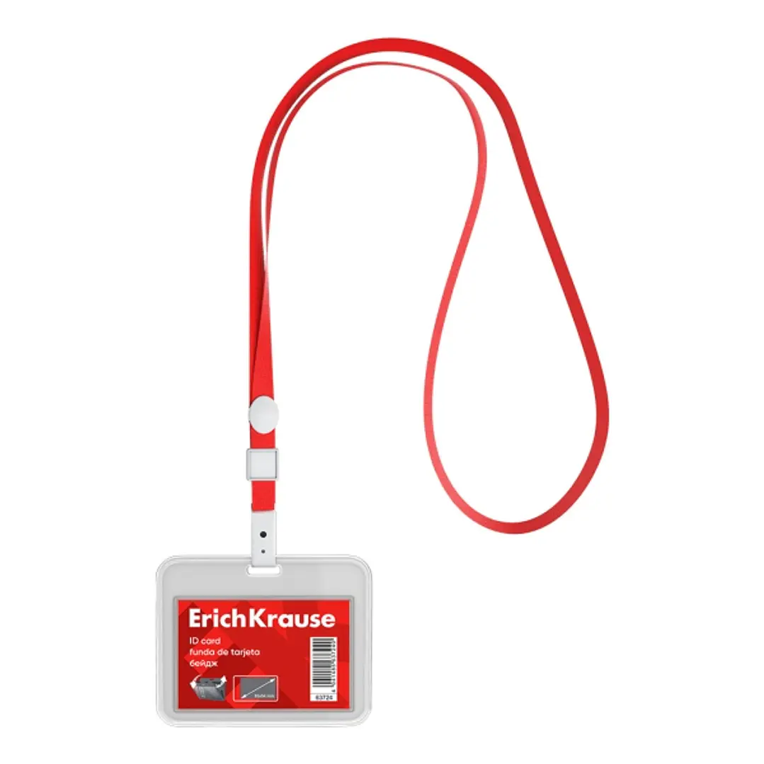 ErichKrause Funda para Tarjeta con Colgante - Orientacion Horizontal - Polipropileno - Incluye Colgante Rojo - Formato 54x85mm - Color Transparente 1