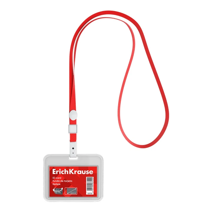 ErichKrause Funda para Tarjeta con Colgante - Orientacion Horizontal - Polipropileno - Incluye Colgante Rojo - Formato 54x85mm - Color Transparente 1