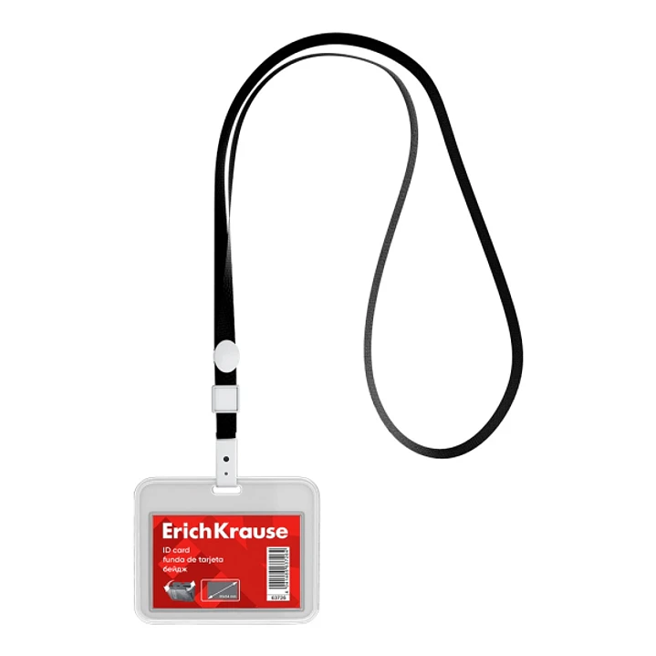 ErichKrause Funda para Tarjeta con Colgante - Orientacion Horizontal - Polipropileno - Incluye Colgante Negro - Formato 54x85mm - Color Transparente 1
