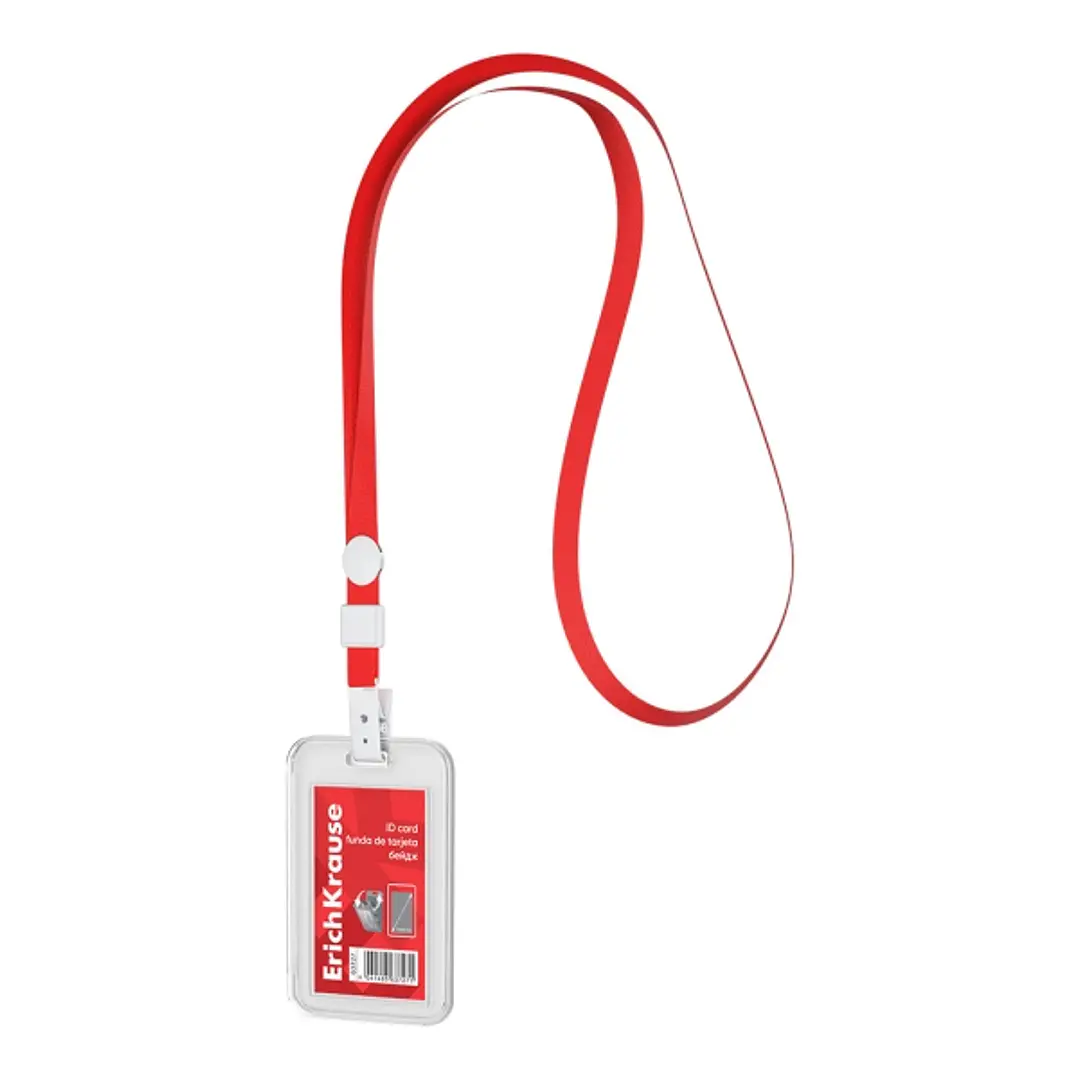 ErichKrause Funda para Tarjeta con Colgante - Orientacion Vertical - Polipropileno - Incluye Colgante Rojo - Formato 54x85mm - Color Transparente 1