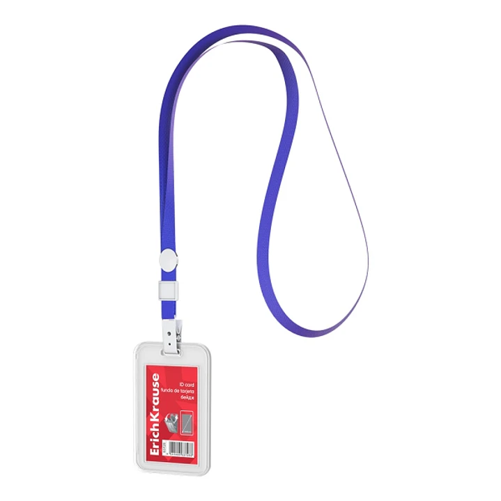 ErichKrause Funda para Tarjeta con Colgante - Orientacion Vertical - Polipropileno - Incluye Colgante Azul - Formato 54x85mm - Color Transparente 1