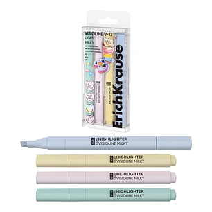 ErichKrause Visioline V-17 Light Milky Pack de 4 Marcadores Fluorescentes - Punta Biselada - Trazo de 0.6 a 3.0mm - Colores Pastel Surtidos