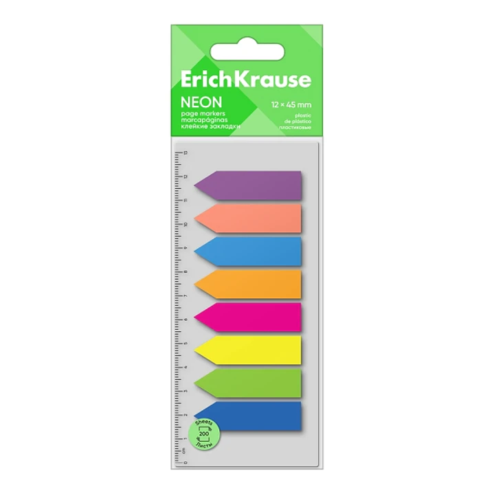ErichKrause Neon Arrows Pack de 8 Blocs de 25 Marcadores de Pagina - Reposicionables - Plastico - 12x45mm - Colores Surtidos 1