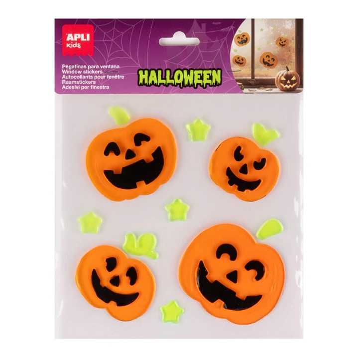 Apli Kids Pack con 12 Pegatinas Jelly de Halloween para Ventanas, Cristales, Espejos etc.. - Diseño Calabazas - Reposicionables - Textura Suave y Flex 1