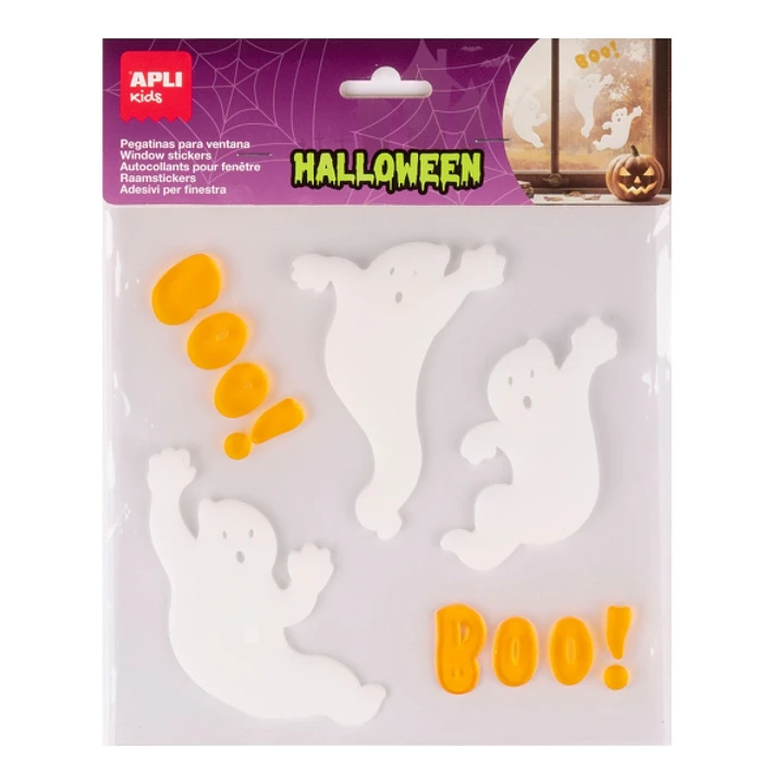 Apli Kids Pack con 11 Pegatinas Jelly de Halloween para Ventanas, Cristales, Espejos etc.. - Diseño Fantasmas - Reposicionables - Textura Suave y Flex 1