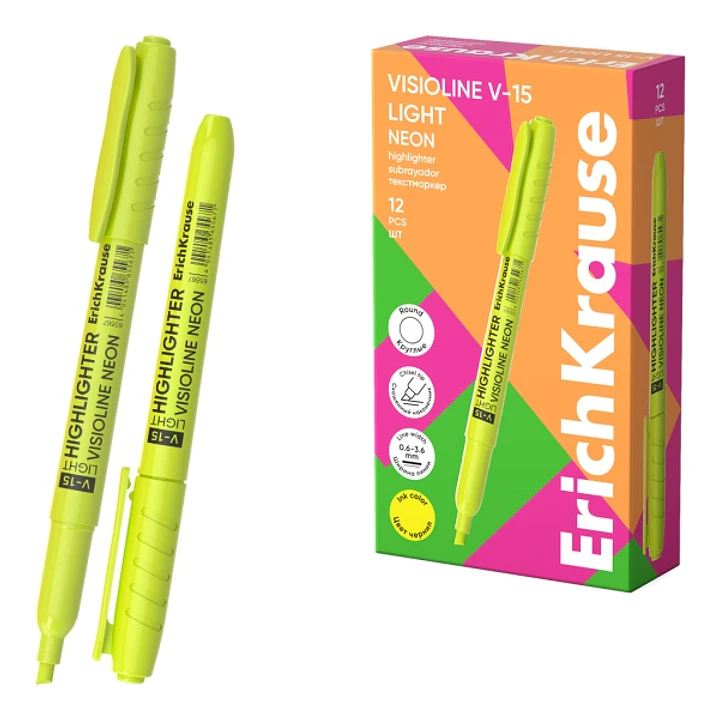 ErichKrause Visioline V-15 Light Neon Marcador Fluorescente - Punta Biselada - Trazo de 0.6 a 3.5mm - Color Amarillo 1