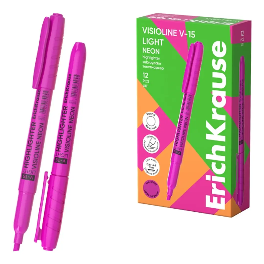 ErichKrause Visioline V-15 Light Neon Marcador Fluorescente - Punta Biselada - Trazo de 0.6 a 3.5mm - Color Rosa 1