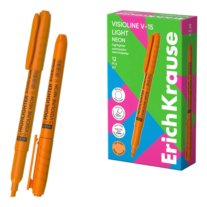 ErichKrause Visioline V-15 Light Neon Marcador Fluorescente - Punta Biselada - Trazo de 0.6 a 3.5mm - Color Naranja 1