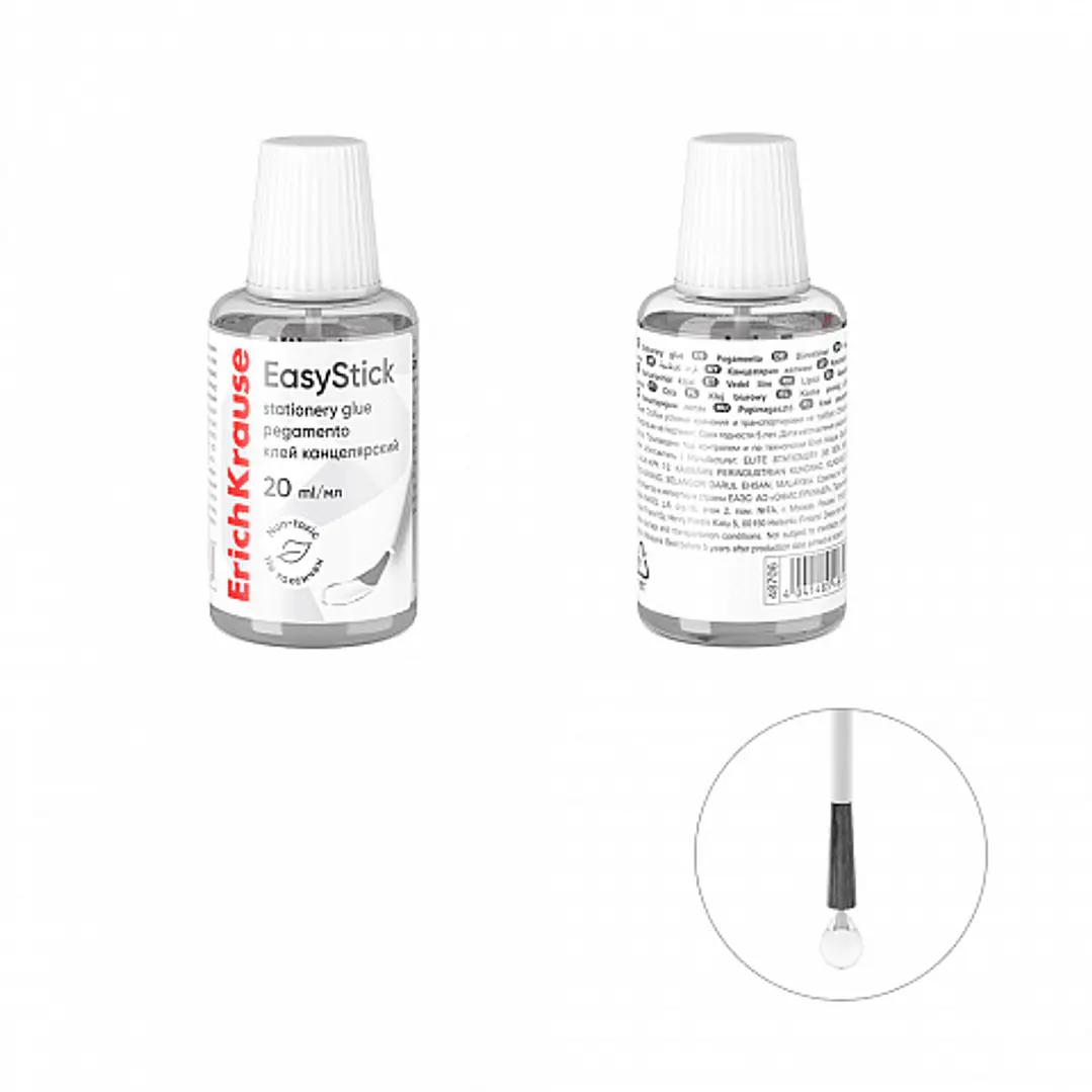ErichKrause EasyStick Pegamento con Pincel - 20ml - No Toxico - sin Disolventes - Multisuperficie - Color Transparente 1