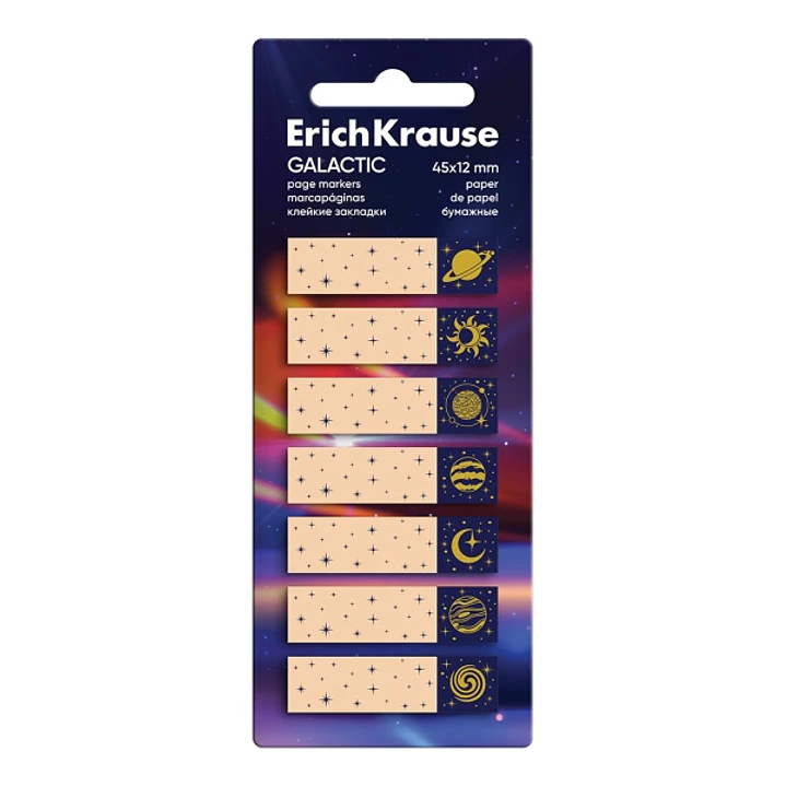 ErichKrause Galactic Pack de 7 Blocs de 20 Marcadores de Pagina - Reposicionables - Papel de 75g/m2 - 12x45mm - Colores Surtidos 1