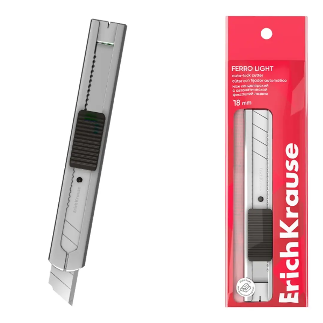 ErichKrause Ferro Light Cuter con Fijador Automatico - Metalico - Hoja de 18mm de Ancho - Color Acero 1